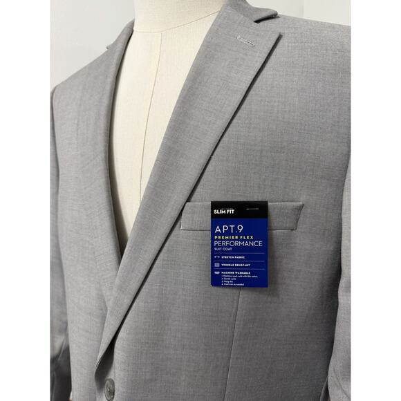 NEW Apt 9 Premier Flex SUIT SET Coat Jacket Blazer Pants 38 Slim fit Gray Short - Picture 5 of 7